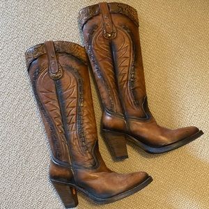 Sendra Brown Heeled Cowboy Boots with Snakeskin